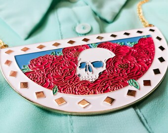 Skull and Peonies necklace