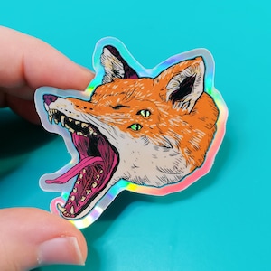 Fox Holographic sticker, fox art, fox sticker, animal stickers, laptop stickers, fox illustration