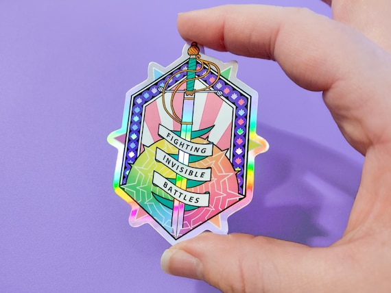 Fighting Invisible Battles holographic sticker, spoonie gifts, invisible illness sticker, invisible illness gift ideas, spoonie sticker
