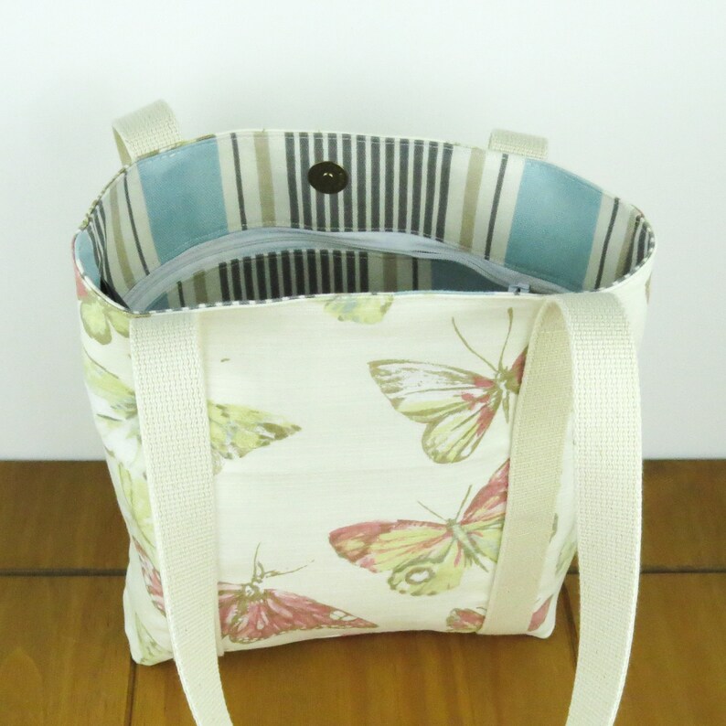 Planner tote bag Gift for girls butterfly handbag with zip pocket Birthday present for her small tote bag Bible tote bag made to order