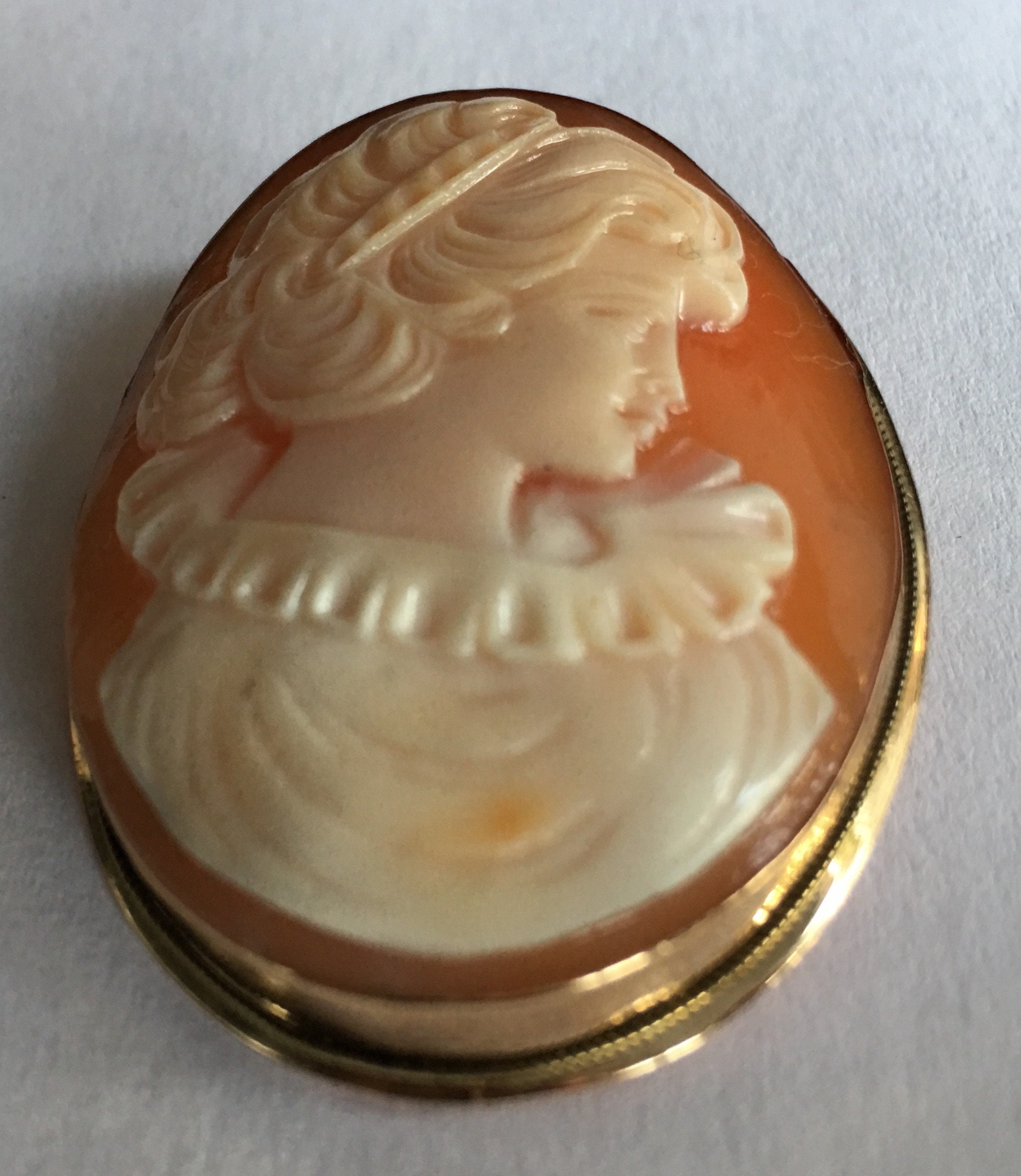 18K Gold Vintage Italian Shell Cameo Brooch Pendant 42mm X Etsy