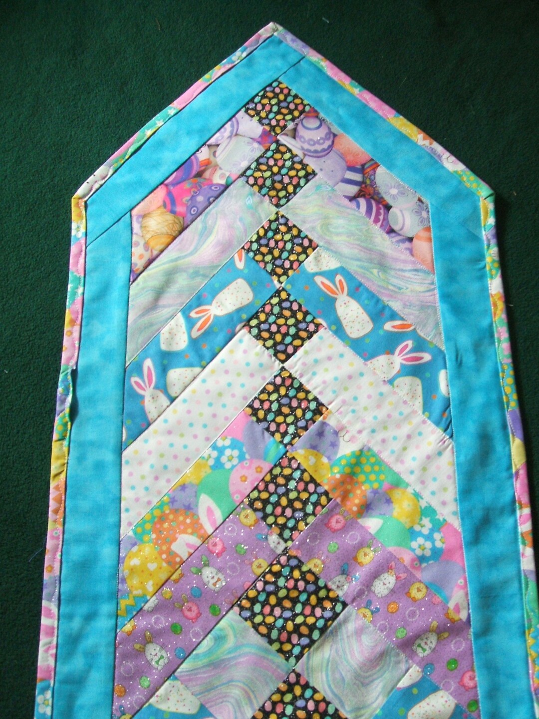 Easter 52 X 15 Quilted Cotton Table Runner, Braid With Bunnies, Plain