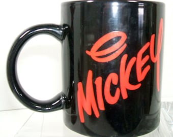 VTG RARE Disney Mickey Mouse Multi Color Rainbow Cartoon Face Black Coffee Mug
