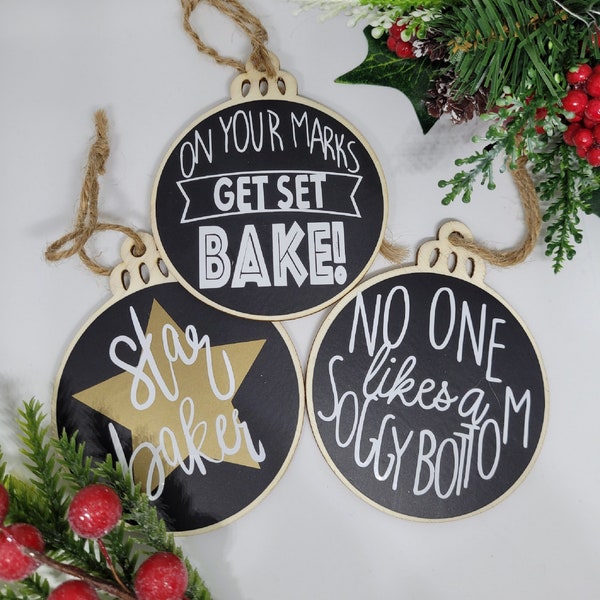 Great British Baking Show Themed Wooden Ornaments or gift tags |Christmas Decor,  Set of 3