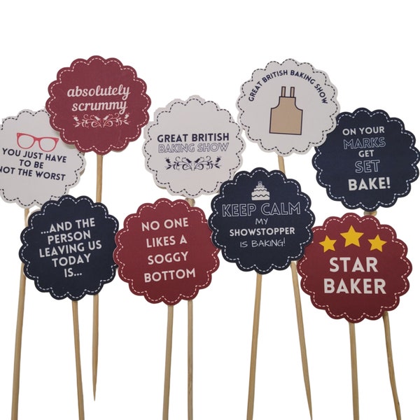 Party decor inspired by the Great British Bake Off_ Cupcake Toppers, Favor Tags and Banner Digital File Printable Instant Download