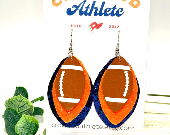 Handmade Denver Broncos Inspired Football Dangle Earrings | Orange Blue Game Day Jewelry | Team Spirit Gift for Her | NFL Fan Earrings