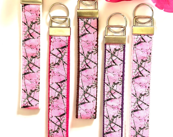 Pink Camo Key Fob, fabric key chain