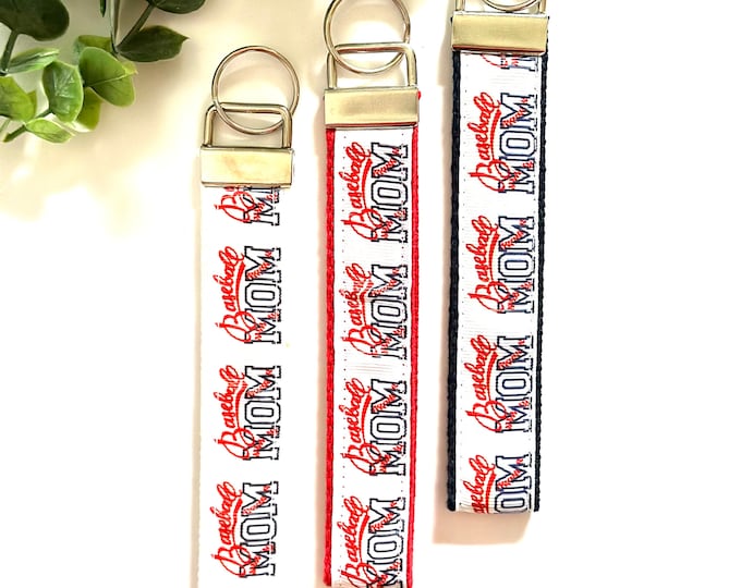 Baseball Mom Fabric Key Fob Wristlet