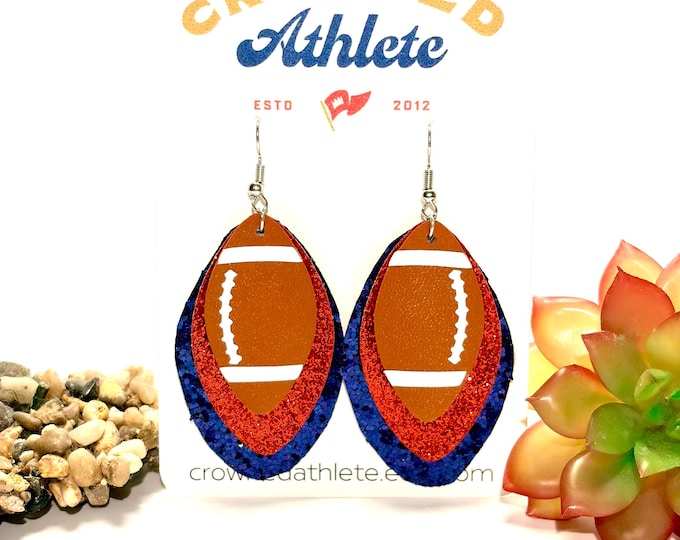 Handmade Houston Texans Football Dangle Earrings | Game Day Jewelry | Red Blue White NFL Fan Gift | Team Spirit Accessories for Women