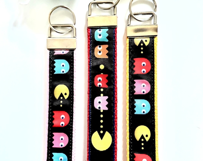 Pac Man fabric keychain, key fob, key wristlet