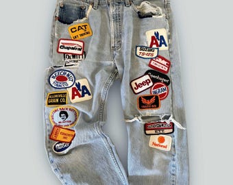 Re–Imagined Vintage Levi"s with vintage patches