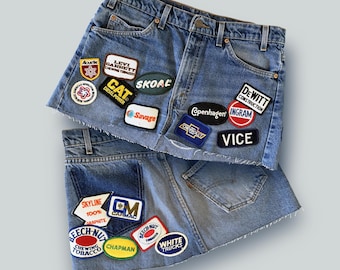 Vintage Levi's redone denim skirt with vintage patches