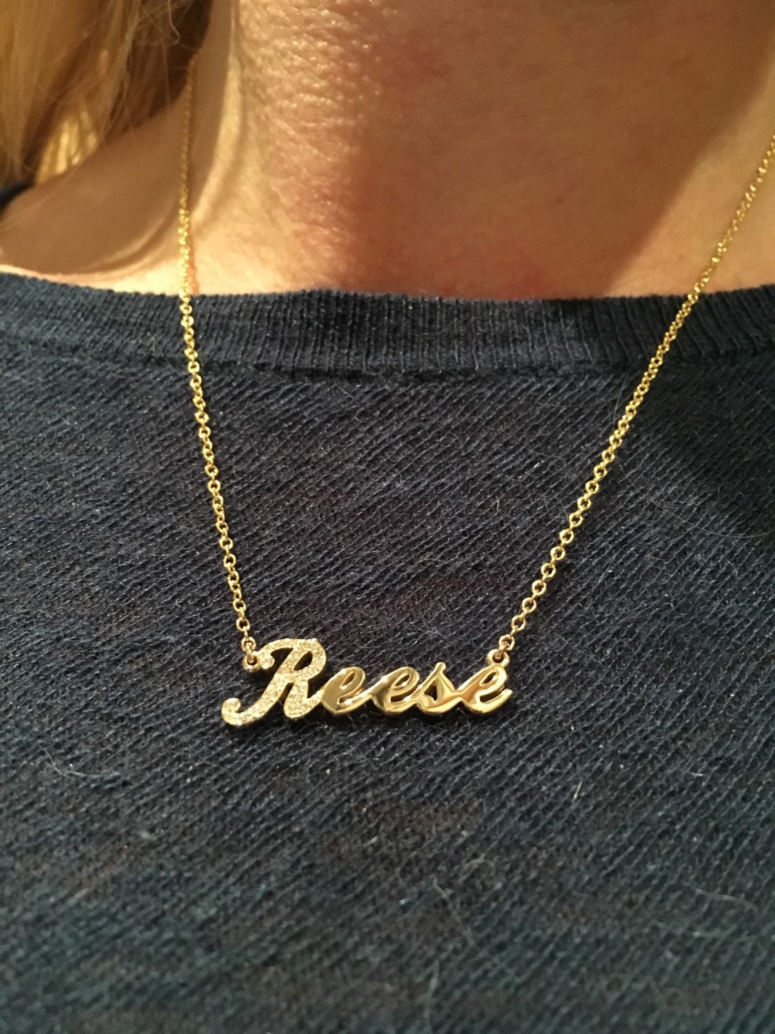 Diamond Initial Cursive Name Necklace in 10kt yellow gold