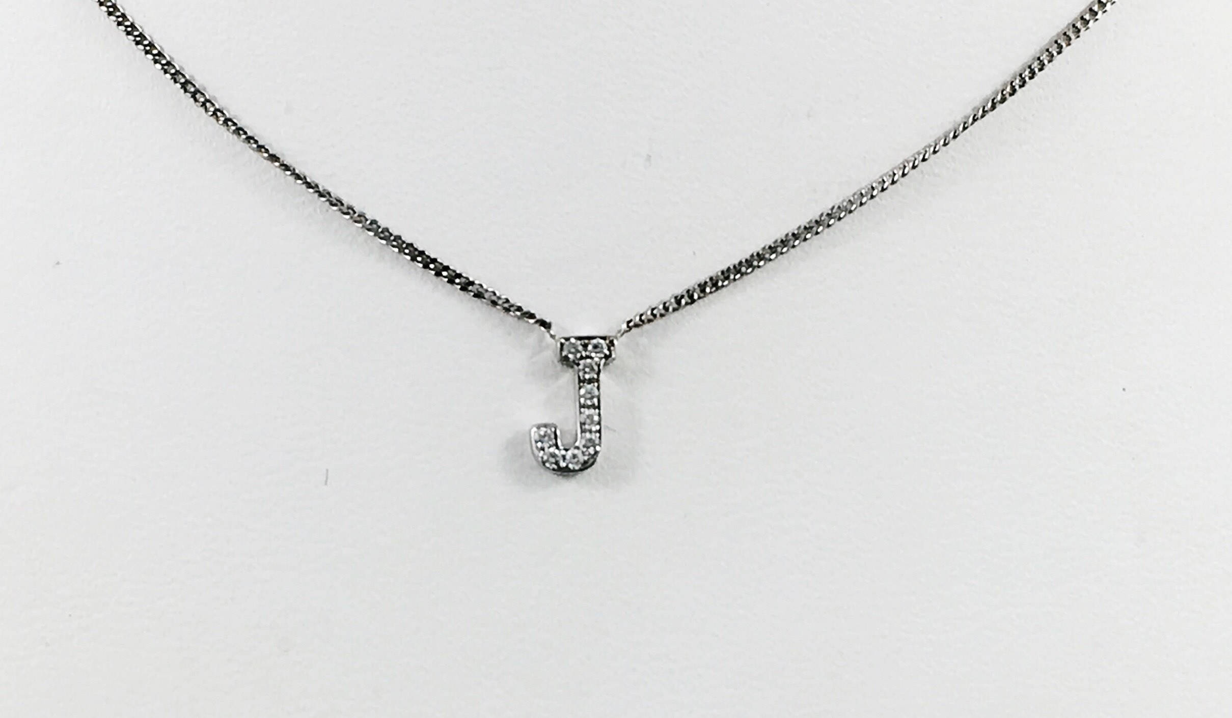 Tiny Diamond Initial Necklace Solid 10 Karat White Gold