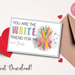 Digital ** Canva Sie sind der Schreibfreund für mich, Kids Valentines-Austauschkarten, Valentinstagsklassenbörse, Canva Bearbeitbare Valentinskarte