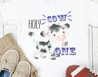Holy Cow I'm One Birthday Shirt | Boy Farm Birthday Shirt |  Cowboy Birthday Shirt | Boy First Birthday Shirt | Boy 1st Birthday Cow Shirt