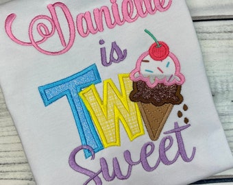 TWO Sweet Ice Cream Cone Birthday Shirt  | Ice Cream Birthday Shirt | 2nd Birthday | Sweet Birthday Girl | Ice Cream Cone Shirt