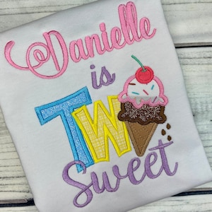 TWO Sweet Ice Cream Cone Birthday Shirt  | Ice Cream Birthday Shirt | 2nd Birthday | Sweet Birthday Girl | Ice Cream Cone Shirt