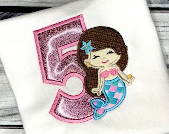 Girls Mermaid Birthday Shirt | Mermaid Shirt | Glitter Mermaid Shirt | Mermaid Birthday Party Accessories  | Girl 5th Birthday