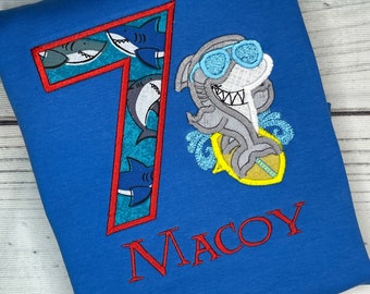 Shark Birthday Shirt | Surfboard Birthday Shirt | Beach Birthday Shirt | Boy's Birthday Shirt | Shark Birthday Party| 7th Birthday Boy Shirt