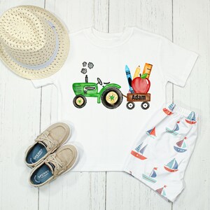 Back To School Tractor Shirt | Boys Pre-K Here I come Shirt | Kindergarten Here I Come | School Supply Tractor | Kids Back To School Shirt image 3