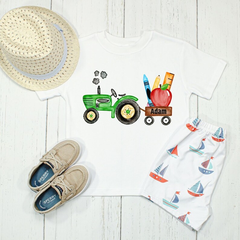 Back To School Tractor Shirt | Boys Pre-K Here I come Shirt | Kindergarten Here I Come | School Supply Tractor | Kids Back To School Shirt image 3