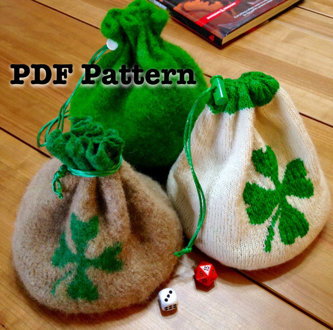 Luck Sack Dice Bag Knitting Pattern shamrock bag Etsy