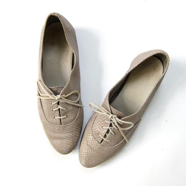 anni ' 80 in pelle Oxford. serpente pelle stringate. Scarpe grigio dello zodiaco.