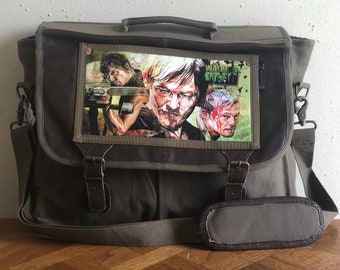Daryl Dixon Walking Dead Original Artwork by Corbin Kerns Canvas and Leather Briefcase