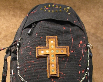Martyrs Backpack with Leather Cross and Spike Christian Fish Symbol 81514-11