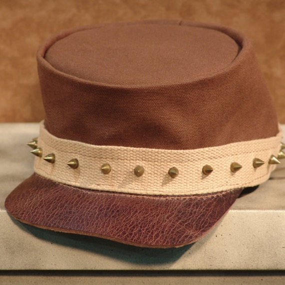 Steampunk Brown Canvas and Spikes Kepi 