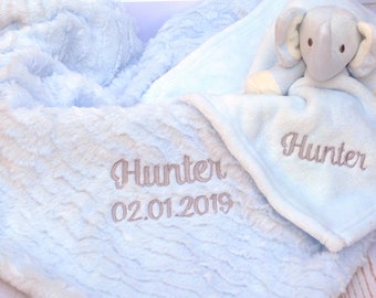 Personalised baby boy blanket embroidered little elephant design gift boxed