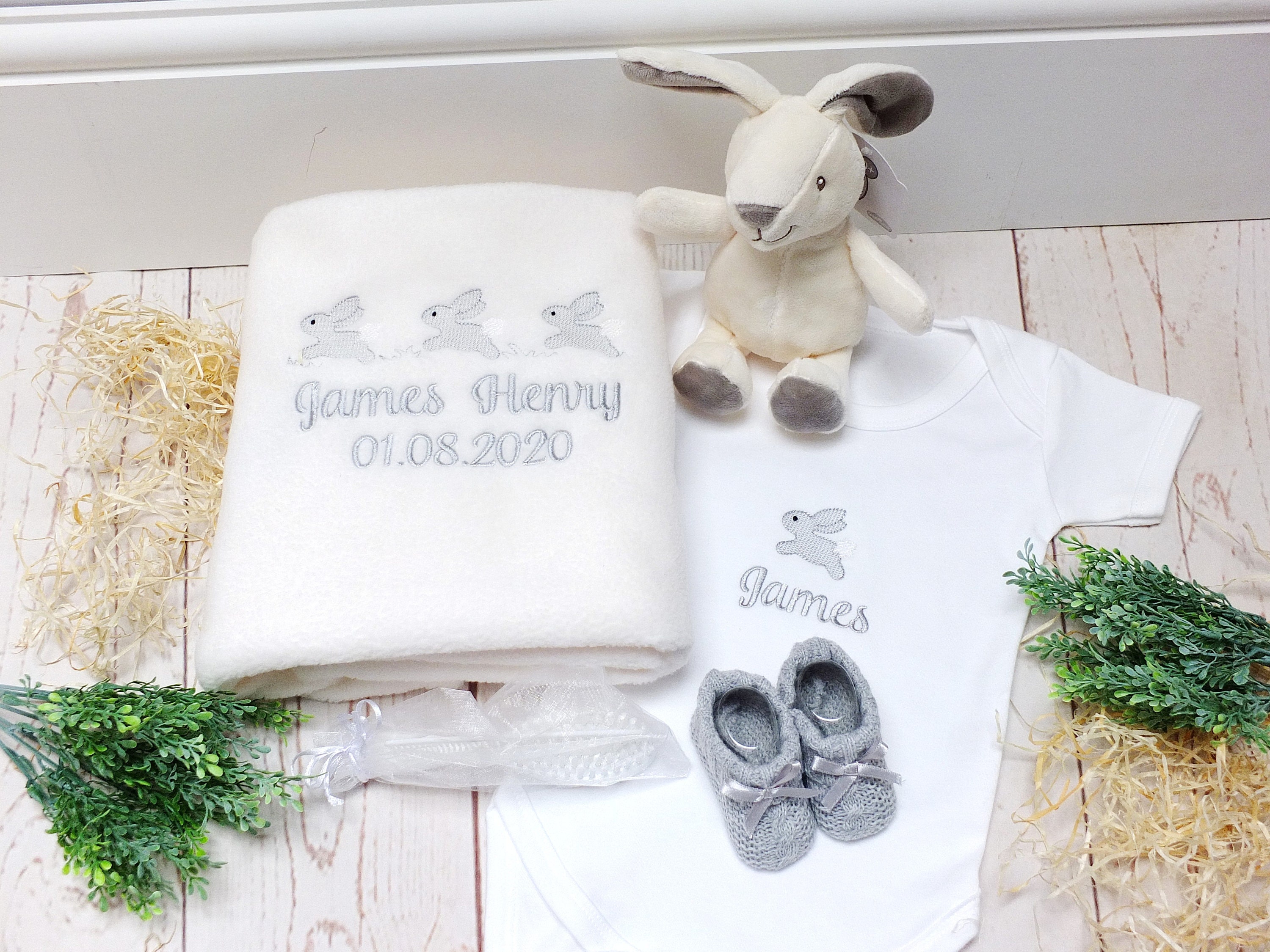 Personalised Baby Gift Set Embroidered Baby Blanket Vest Etsy