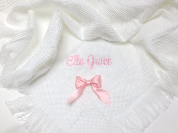 bear embroidered baby white shawl personalized newborn girl gift