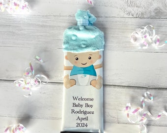 Chocolate Baby Shower Favors: Personalized Hershey Bar with Handmade Blue Hat
