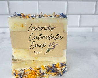 Handmade Lavender Calendula Soap Bar: Vegan, Natural Scent (4.5oz)