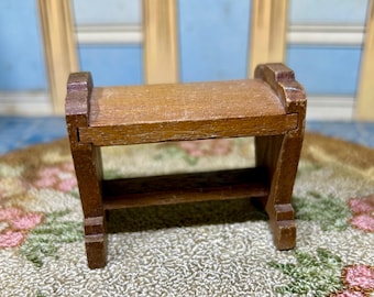 Strombecker 1935 Vanity Bench for Bedroom, Vintage Miniature Dollhouse Furniture, wood, fits Kage, Donna Lee, N. Forbes, Rich, 1:12