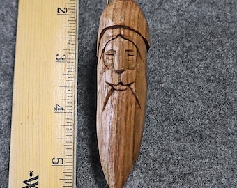 Wood ornament, hand carved wood Santa noggin, artist Christine Coffman, collectible wood ornament, original art, Butternut wood Saint Nick