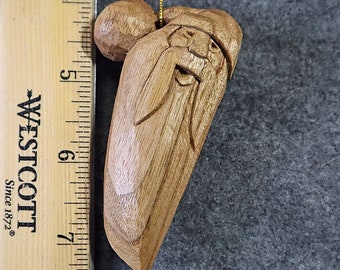 Wood ornament, hand carved wood Santa noggin, artist Christine Coffman, collectible wood ornament, original art, Butternut wood Saint Nick