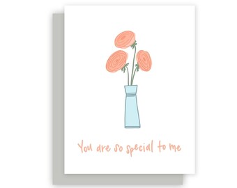 Love Card - You Are So Special To Me | Pink Anemones Flower Vase, Valentine's Day Card, Anniversary Card, I Love You Card, Best Friends Card