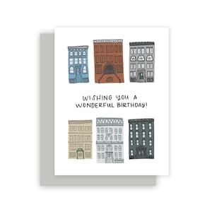 Wishing You A Wonderful Birthday Card | Illustrated NYC Brownstone Buildings, New York City, Upper East Side, Travel Architecture, Manhattan