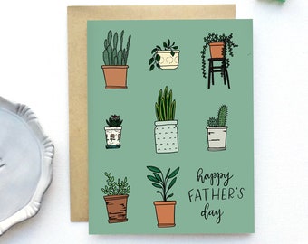Father's Day Card - Houseplants | Happy Fathers Day Card, Gardener, Father in law, Grandpa, Papa, Daddy Card, Botanical, Potted Plants