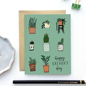 Father's Day Card - Houseplants | Happy Fathers Day Card, Gardener, Father in law, Grandpa, Papa, Daddy Card, Botanical, Potted Plants