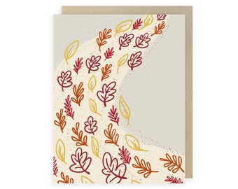 Card - Autumn Breeze, Blank Card | Fall Leaves, Halloween Card, Red, Orange, Yellow Leaves, Sweater Weather, Pumpkin Spice Season
