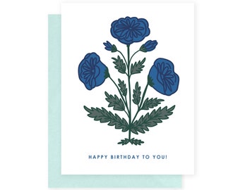 Happy Birthday To You | Blue Poppy Flower Card, Floral Birthday Card, Celebrate