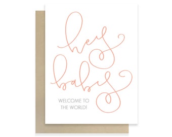 Baby Card -  Hey Baby, Welcome To The World! | Baby Girl Card, Baby Shower Card, Baby Girl Card, Pink Baby Girl Card, New Baby