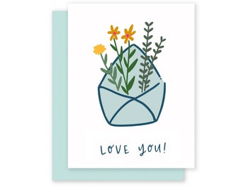 Love Card - Love You! Envelope of Flowers | Flower Bouquet Card, Valentine's Day Card, Anniversary Card, I Love You Card, You're the Best