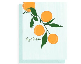 Birthday Card - Citrus | Citrus Birthday Card, Clementines, Fruit Birthday Card, Orange Birthday Card, Bright Blue Birthday Card