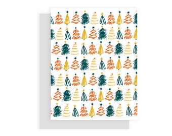 Christmas Card | Bright Colorful Christmas Trees, Christmas Card Trees, 2022 Happy Holidays Card, Cute Trees, Holiday