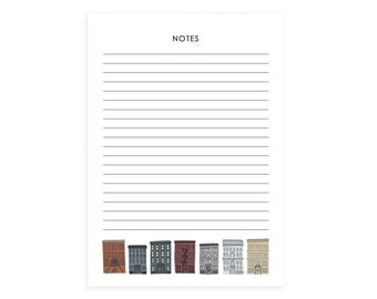 Notepad - New York City Buildings Notepad, 5x7 Notepad, NYC, Manhattan, Brooklyn Brownstone, NYC Apartment